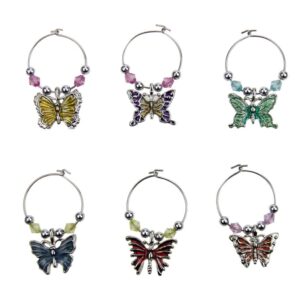 6pcs wine glass charms butterfly sterling glass wine pendant ring charms table decor