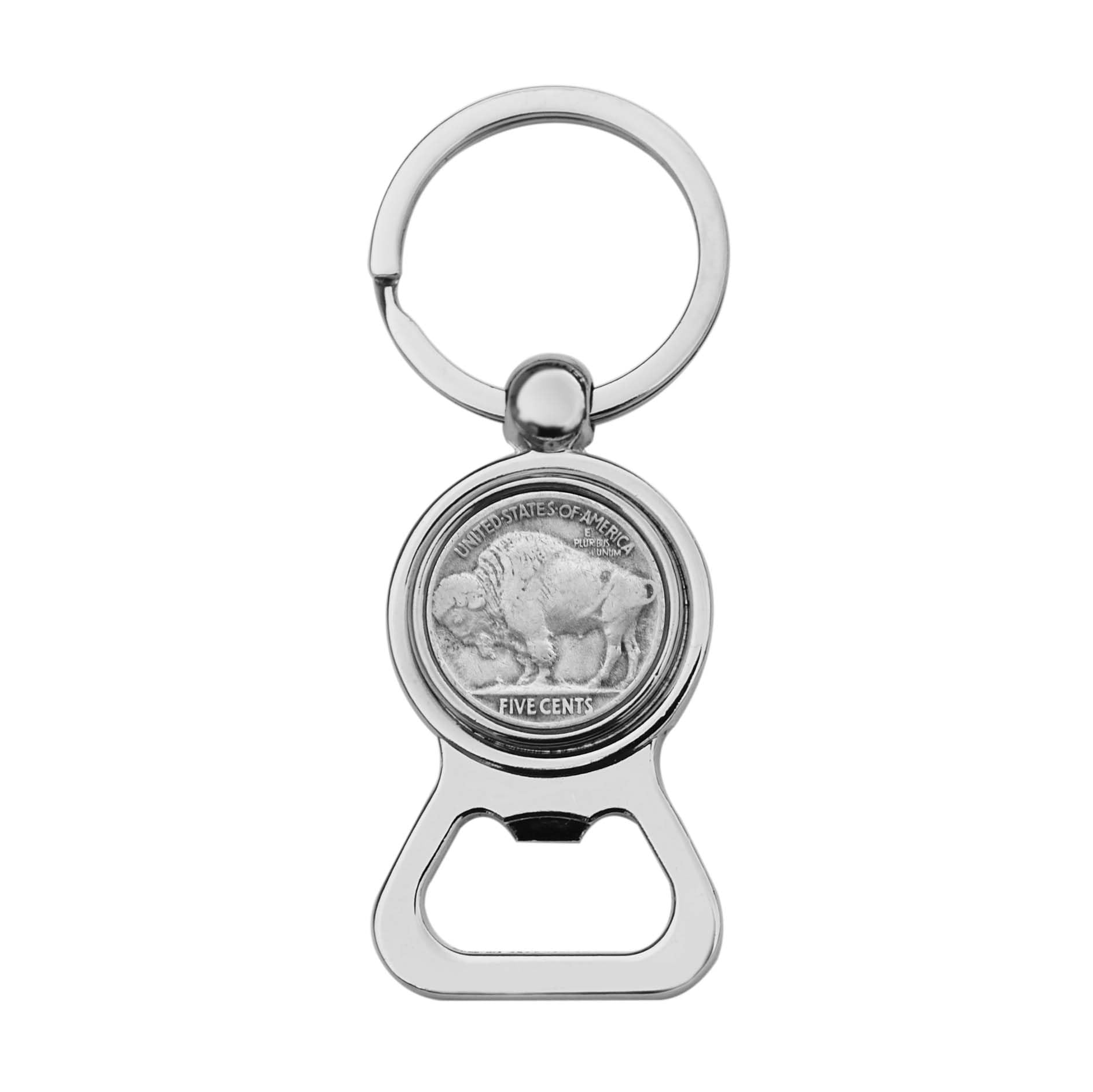 US 1913~1938 Indian Head Buffalo Nickel 5 Cent Coin Silver Tone Key Chain Ring Bottle Opener NEW