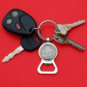 US 1913~1938 Indian Head Buffalo Nickel 5 Cent Coin Silver Tone Key Chain Ring Bottle Opener NEW