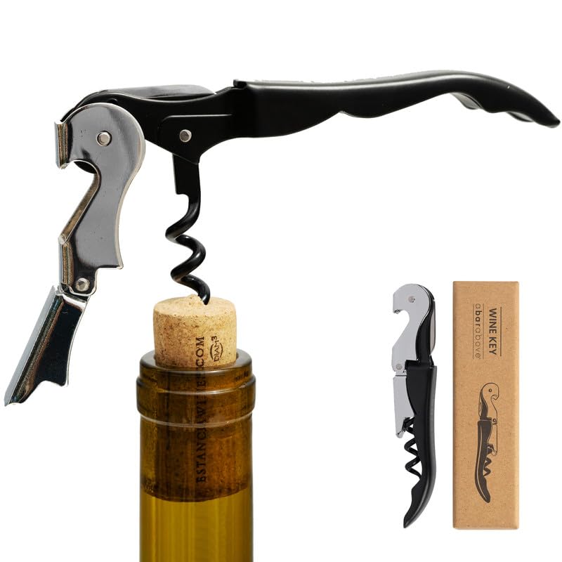 A Bar Above Manual Wine Bottle Opener – Corkscrew Wine Key for Servers, Waiters & Home Bartenders with Foil Cutter & Bottle Cap Remover – Beer & Wine Tool Accessories (Black, Single Pack)