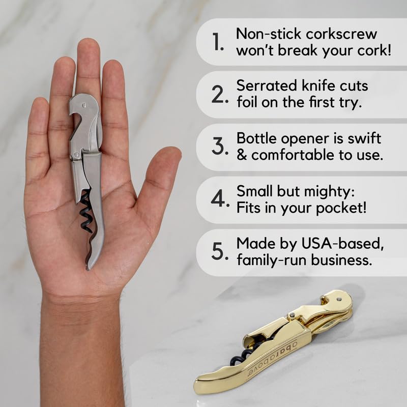 A Bar Above Manual Wine Bottle Opener – Corkscrew Wine Key for Servers, Waiters & Home Bartenders with Foil Cutter & Bottle Cap Remover – Beer & Wine Tool Accessories (Black, Single Pack)