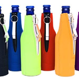 Blank Neoprene Beer Bottle Coolie with Opener (Variety Color 6 Pack)