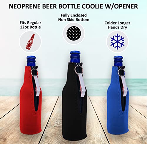 Blank Neoprene Beer Bottle Coolie with Opener (Variety Color 6 Pack)