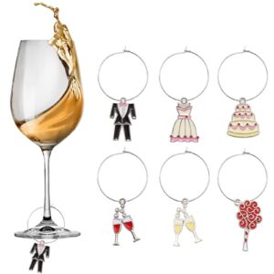 doreenbox 6pcs wine glass charms in gift box-wedding themed wine charms rings markers tags identification with gift box for stem glasses bachelorette wine tasting party favors decorations