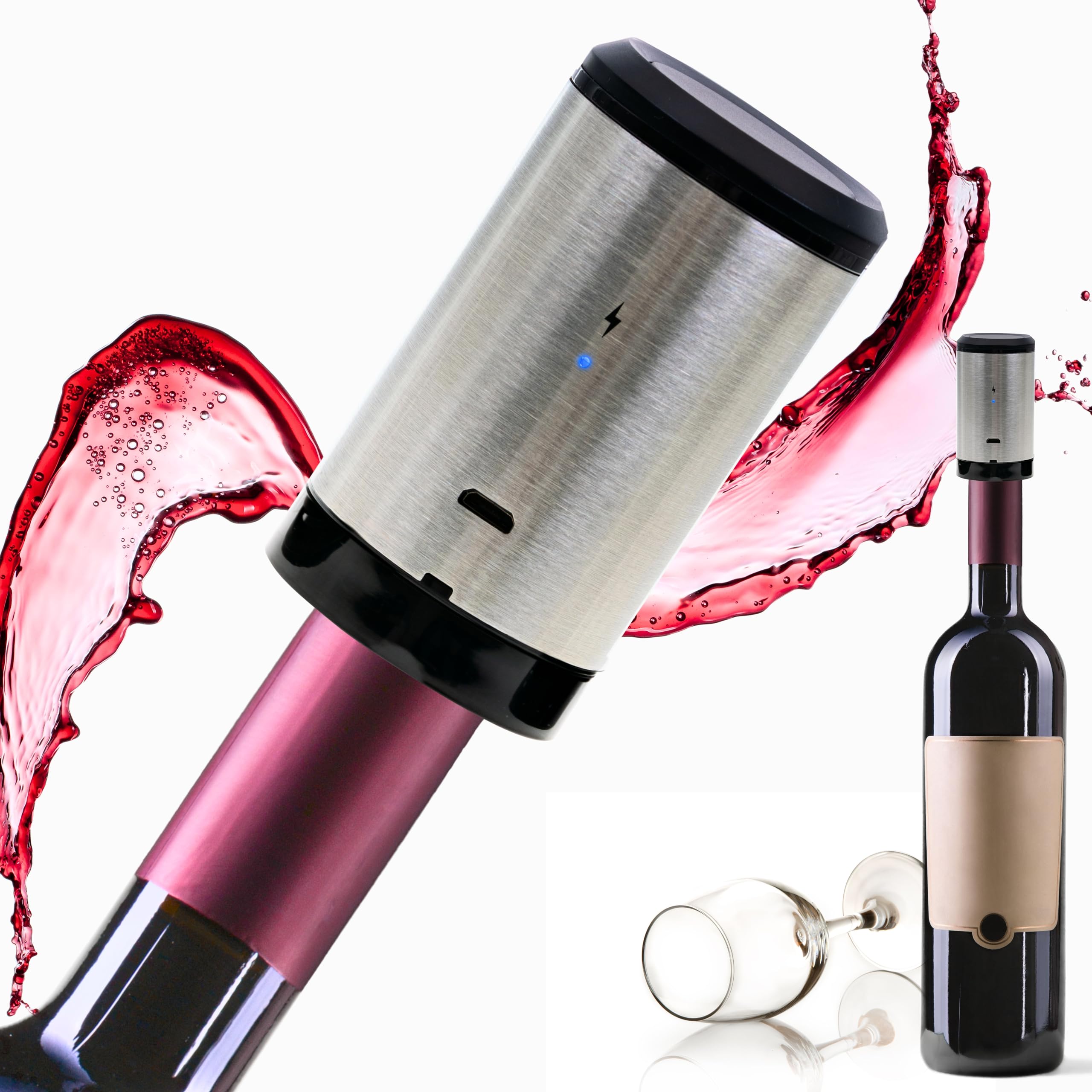 Kubedin Electric Wine Stopper, Automatic Vacuum Wine Pump, Pumps out air from bottle keeping wine fresh- great wine accessories -gift for wine enthusiast-Rechargeable