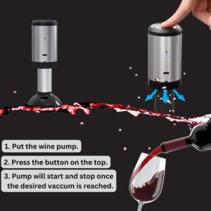 Kubedin Electric Wine Stopper, Automatic Vacuum Wine Pump, Pumps out air from bottle keeping wine fresh- great wine accessories -gift for wine enthusiast-Rechargeable