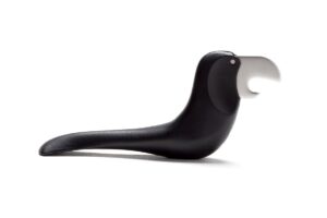 peleg design beerdy, original bird-shaped bottle opener with magnetic bottom, black with stainless steel beak as metal cap opener and tail handle