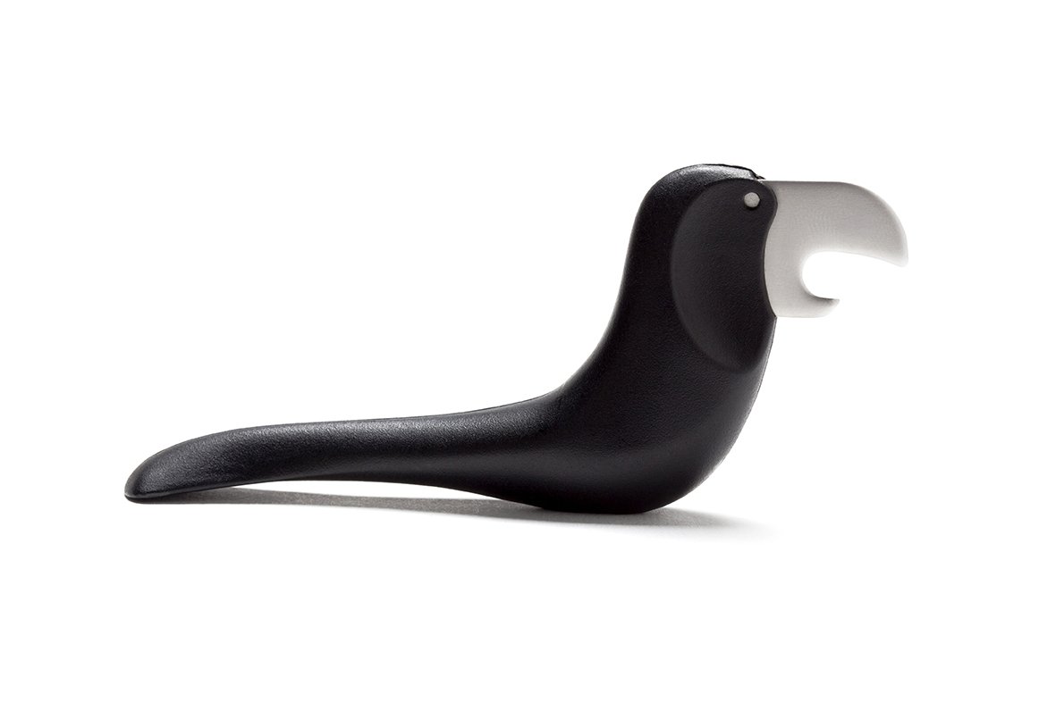 Peleg Design Beerdy, Original Bird-Shaped Bottle Opener with Magnetic Bottom, Black with Stainless Steel Beak as Metal Cap Opener and Tail Handle