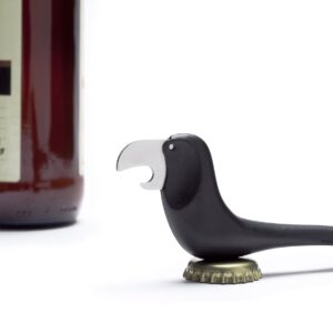 Peleg Design Beerdy, Original Bird-Shaped Bottle Opener with Magnetic Bottom, Black with Stainless Steel Beak as Metal Cap Opener and Tail Handle