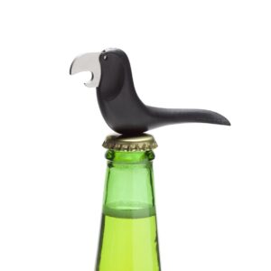 Peleg Design Beerdy, Original Bird-Shaped Bottle Opener with Magnetic Bottom, Black with Stainless Steel Beak as Metal Cap Opener and Tail Handle