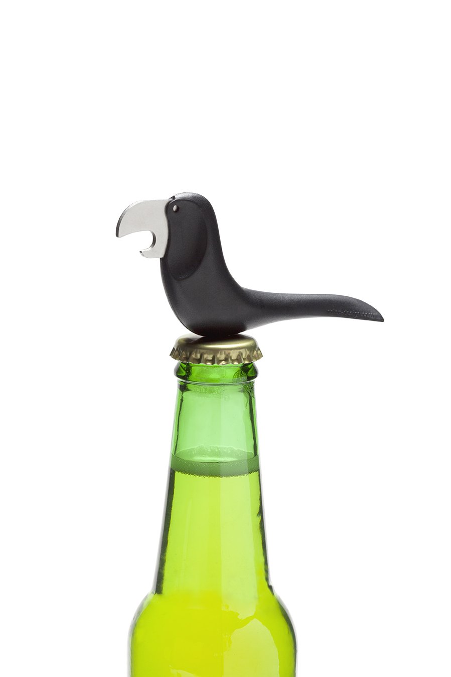 Peleg Design Beerdy, Original Bird-Shaped Bottle Opener with Magnetic Bottom, Black with Stainless Steel Beak as Metal Cap Opener and Tail Handle