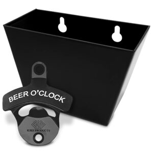 beer o'clock wall mounted bottle opener and bottle cap catcher bundle, wall mounted beer opener, beer accessories for men and women, father's day gifts, stainless steel bottle openers for kitchens