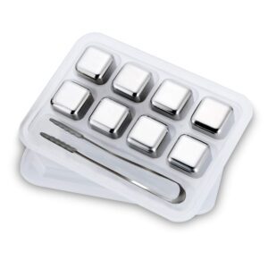 tailored royalty reusable stainless steel ice cubes, 8pcs whiskey stones, whiskey cubes tray and ice tong bundle
