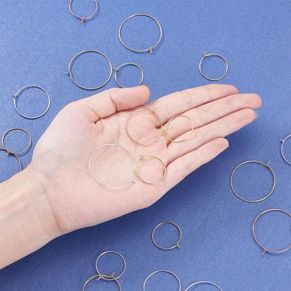 100pcs Champagne Wine Glasses Charm Rings, Bar Beverage Identifiers Glass Bottle Labeling Champagne Decor Wire Hoops Earring(25 mm,Rose Gold)