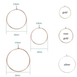 100pcs Champagne Wine Glasses Charm Rings, Bar Beverage Identifiers Glass Bottle Labeling Champagne Decor Wire Hoops Earring(25 mm,Rose Gold)