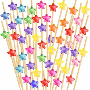 100pcs star cocktail picks 100 counts bamboo handmade fancy toothpicks cocktail sticks for appetizer drinks fruits sandwich home birthday party decorative food barbecue picks 4.72inch star sticks
