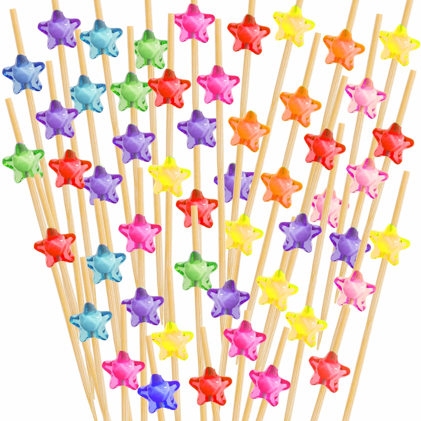 100pcs Star Cocktail Picks 100 Counts Bamboo Handmade Fancy Toothpicks Cocktail Sticks for Appetizer Drinks Fruits Sandwich Home Birthday Party Decorative Food Barbecue Picks 4.72inch Star Sticks