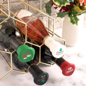 Whaline 8 Pack Christmas Wine Bottle Stoppers and Gift Box, Funny Silicone Reusable Caps Bottle Sealers with a Funny Saying for Wine Beer Bottles