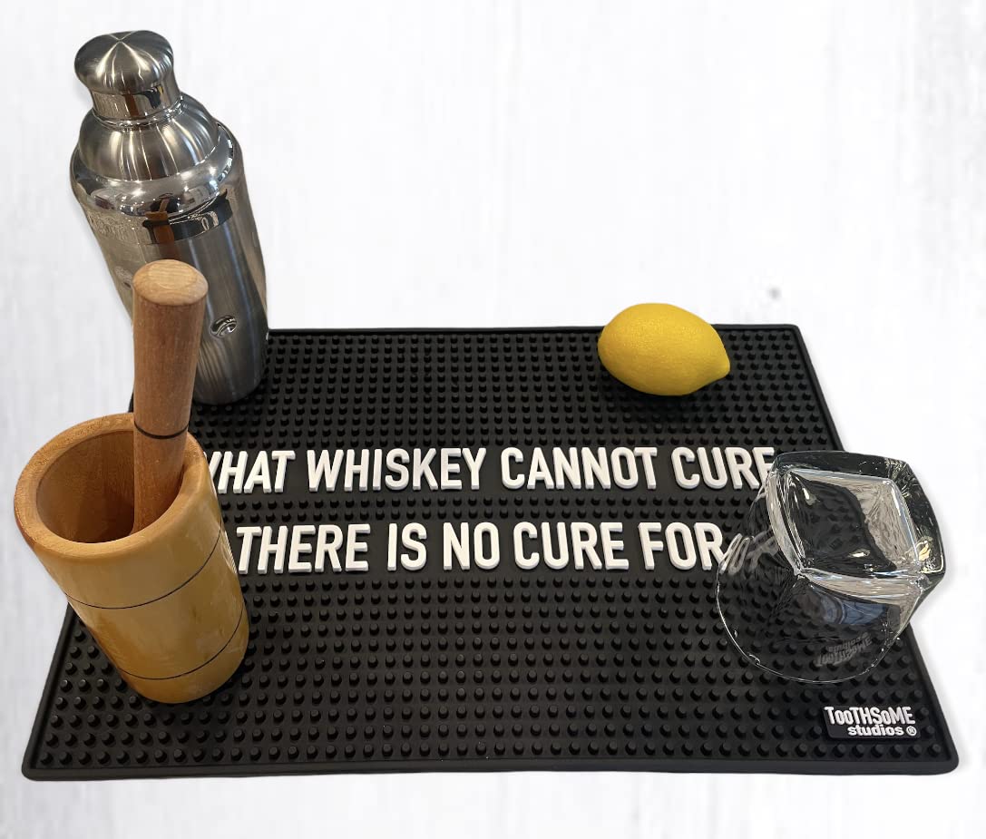 What Whiskey Cannot Cure There is No Cure for 17.7" x 11.8" Funny Bar Spill Mat Rail Countertop Accessory Home Pub Decor Slip Resistant Durable Covering for Craft Brewery Kitchen Cafe and Restaurant