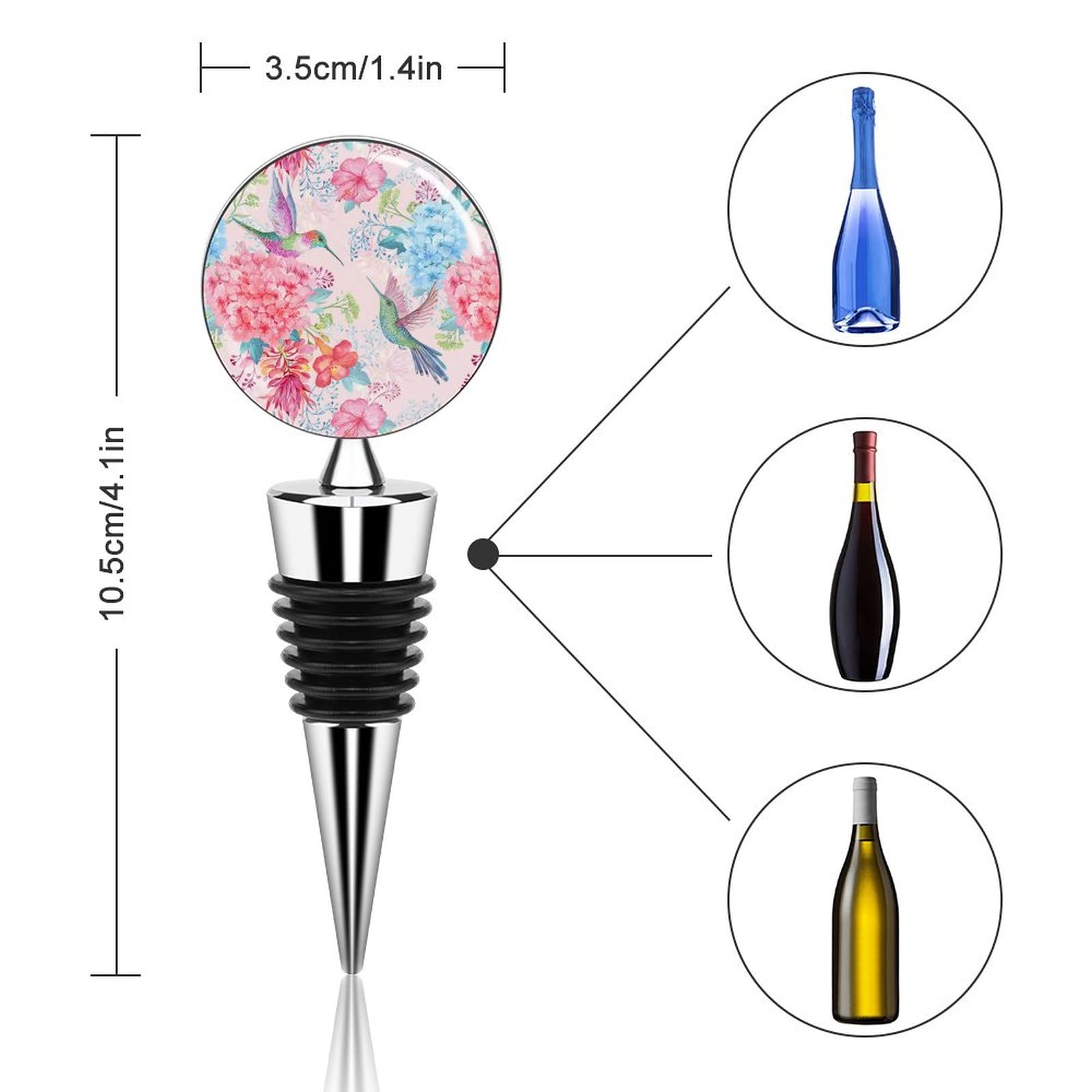 Tropical Flowers and Hummingbirds Wine Bottle Stoppers Reusable Cork Vacuum Plug for Champagne Glass Beverage Bottles