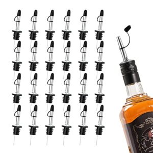 24 pack liquor pourers, 304 stainless steel bottle pourer olive oil spout alcohol spouts with rubber dust caps cover, for about 3/4" bottle mouth.