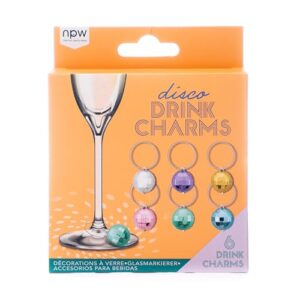 npw 6 pcs disco ball wine charms for stem glasses with metal rings disco ball tags for 70s disco parties, wine cocktail champagne party glass indentifier charms, trendy barware