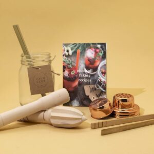 Calm Club | Cocktail Shaker Kit/Mocktail | Cocktail Mixer Set for Your Bar Cart | Outdoor & Home Bar Accessories | Includes Mixology Book, Mason Jar Shaker, Muddler, Juicer & Tongs | Alcohol Gifts