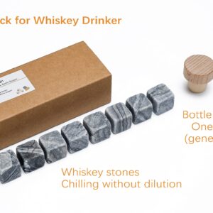 Whisky Stones, Set of 8 Scotch Rocks with Bottle Stopper, The Starter Pack for Whisky/Scotch/Bourbon Drinker, Gift Idea for Christmas/Birthday/Father's Day - Aiizun