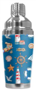 mugzie 16 ounce stainless steel cocktail shaker - martini shaker with wetsuit cover - nautical seamless