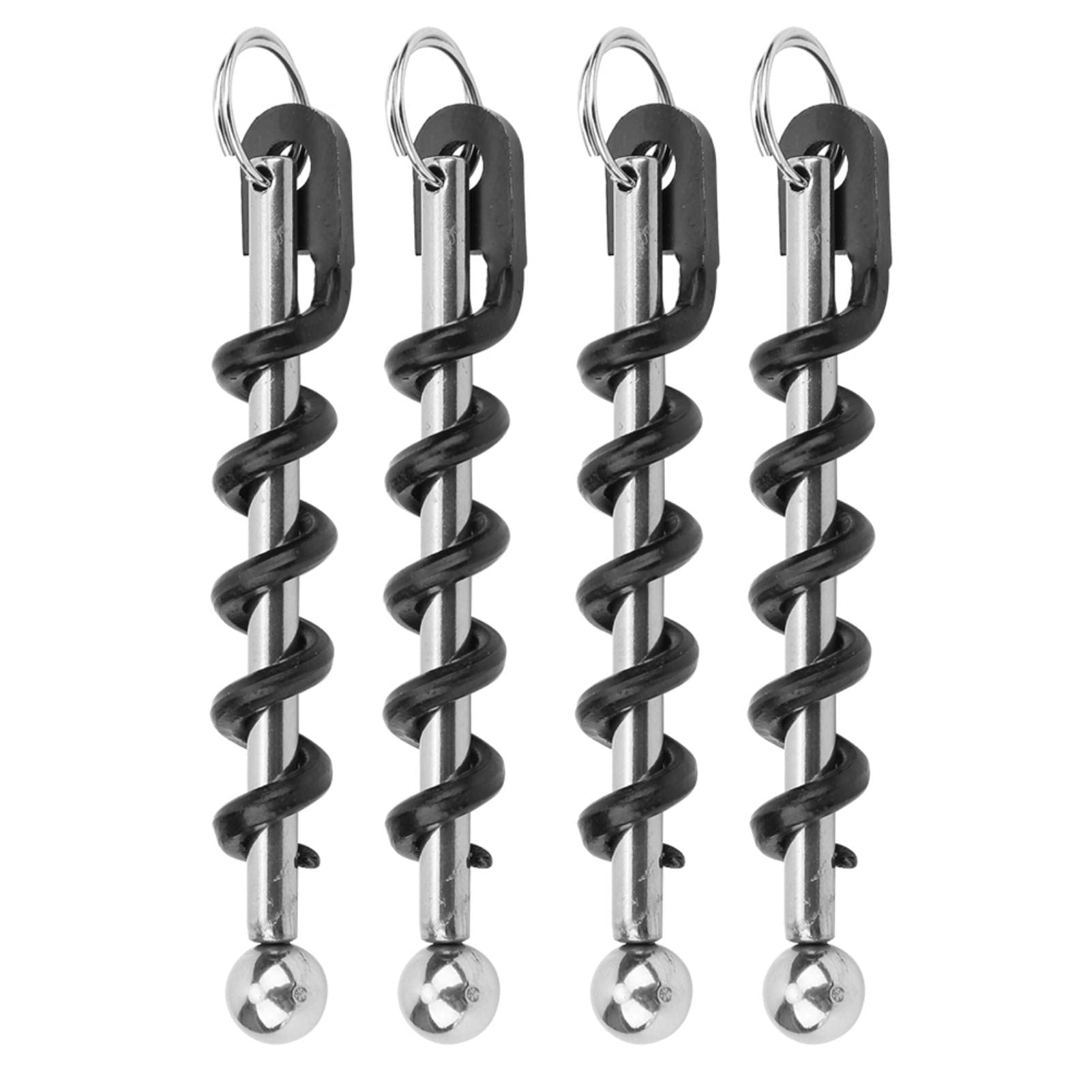 4pcs Corkscrew Spiral, Portable Keychain Corkscrew Black Stainless Steel Wine Beer Bottle Opener Corkscrew Kitchen Accessories