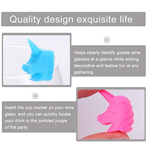 PRETYZOOM 12 Pieces 6 Color Silicone Unicorn Wine Glass Marker Drinking Cup Identifier Party Cup Sign (Assorted Color) Household Supplies