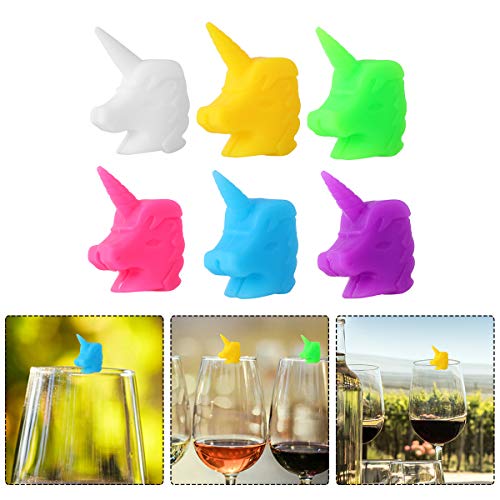 PRETYZOOM 12 Pieces 6 Color Silicone Unicorn Wine Glass Marker Drinking Cup Identifier Party Cup Sign (Assorted Color) Household Supplies