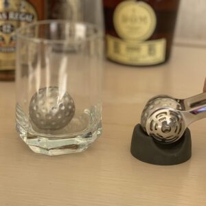 Outset Stainless Steel Whiskey Stone Set, 2 Golf Ball Chillers with Tongs and Storage Bag