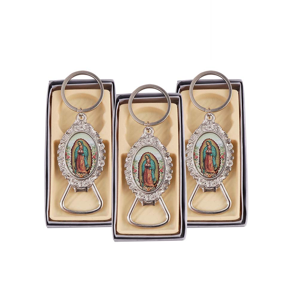 12 Pcs Our Lady of Guadalupe Bottle Opener Keychain Baptism Recuerdos de Bautizo First Communion Christening Favors