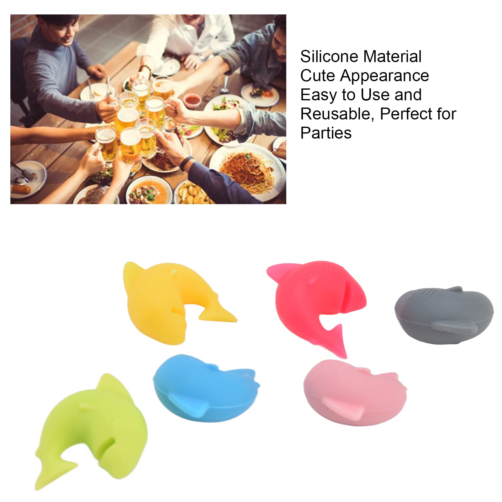 24Pcs Silicone Drink Markers, Funny Silicone Dolphin Wine Cup Labels Reusable Wine Glass Charms Markers for Champagne Flutes Cocktails Martinis Wine Glass