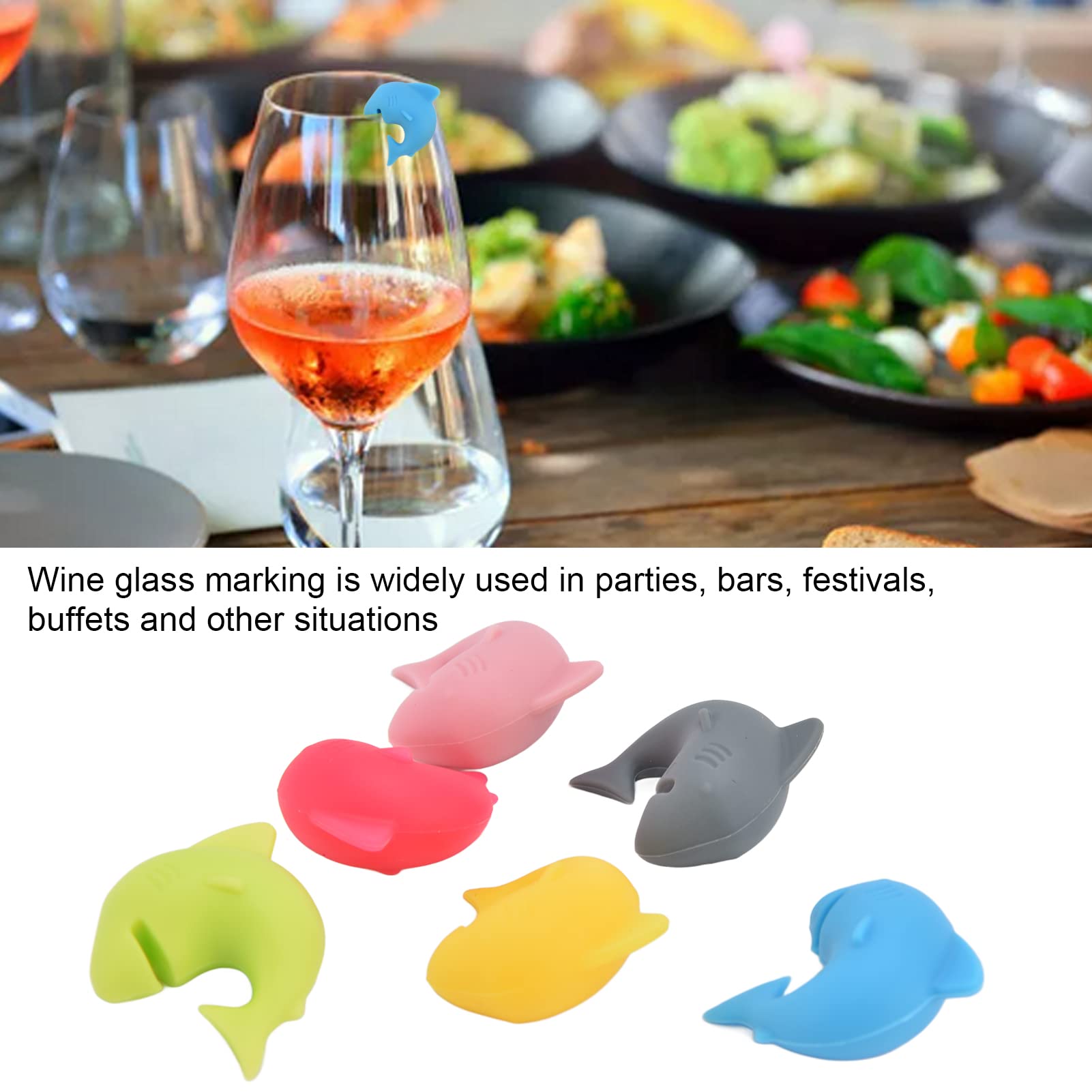 24Pcs Silicone Drink Markers, Funny Silicone Dolphin Wine Cup Labels Reusable Wine Glass Charms Markers for Champagne Flutes Cocktails Martinis Wine Glass