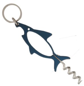 adroit shark-shaped dual bottle opener & corkscrew | aluminum key chain tool | color may vary | perfect party accessory & favor