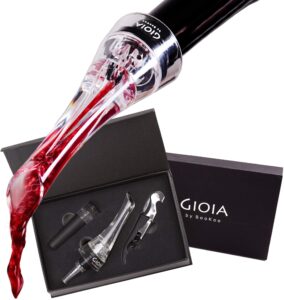 gioia wine aerator pourer set: premium wine decanter spout with vacuum stopper pump and corkscrew, home essentials in stylish gift box