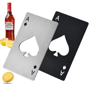 ZB.soar Bottle Openers, Stainless Steel Poker Card Can Openers, Beer Opener Ace Card Bottle Cap Openers Poker Cap Openers (Silver & Black,2 Pcs)