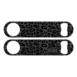 ink correct bottle opener 7 inch flat bar blade cheetah print, gunmetal