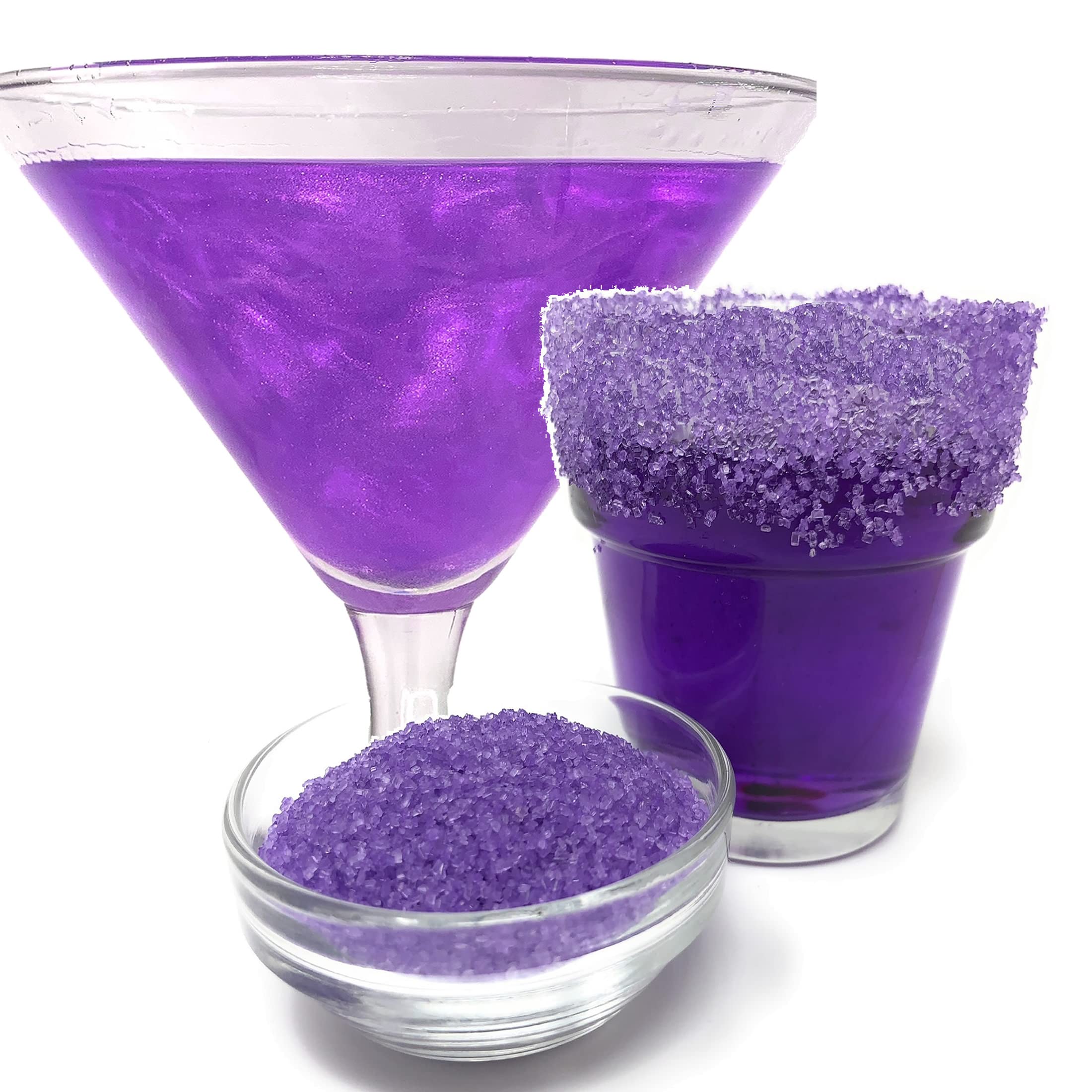 Snowy River Cocktail Sugar & Edible Glitter Pack - Naturally Colored Beverage Rimming Sugar for Cocktails, Margaritas, Drinks, 4oz Sugar & 4g Glitter (Purple)