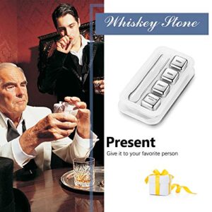Personalized Whiskey Stones Gift Set for Men - Custom Engraved Whiskey Stone Set of 4 - Stainless Steel Whiskey Ice Cubes with Ice Tongs for Dad Husband Anniversary Birthday Gift (4 PCS)