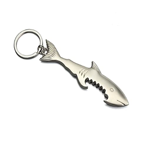 ARFUKA Bottle Opener Keychain Shark Shaped Soda Beer Bottle Opener Keyring Beverage Bottle Opener Key Ring, Women Men Gift for Christmas and Birthday Silver