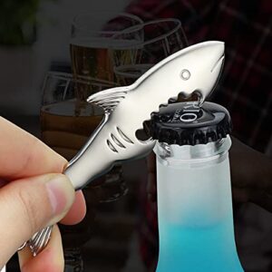 ARFUKA Bottle Opener Keychain Shark Shaped Soda Beer Bottle Opener Keyring Beverage Bottle Opener Key Ring, Women Men Gift for Christmas and Birthday Silver