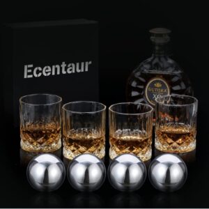 Whiskey Stones Gift Set Old Fashioned Whiskey Glasses Set of 4 with Stainless Steel Ice Cube