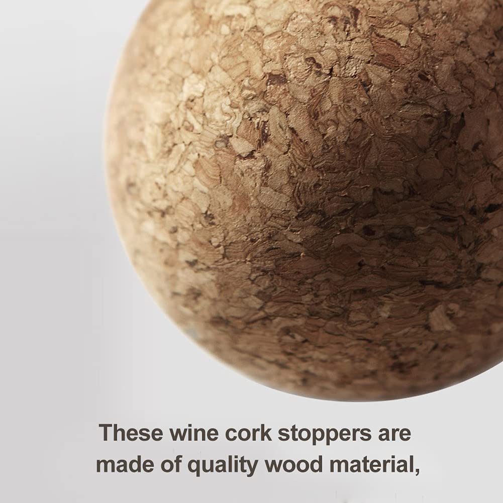 Wine Cork Ball, Wine Decanter Cork Stopper Decanter Top, 6.1cm 2.4inch Wooden Cork Ball Stopper for Wine Decanter Carafe Bottle Replacement(2pcs)