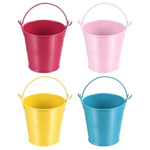 patikil 3" height mini metal bucket, 4 pack colorful metal succulents pot party decorative pails with handles for small succulents, assorted colors