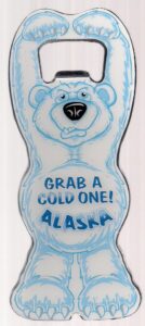 alaska polar bear bottle opener with magnet on backside