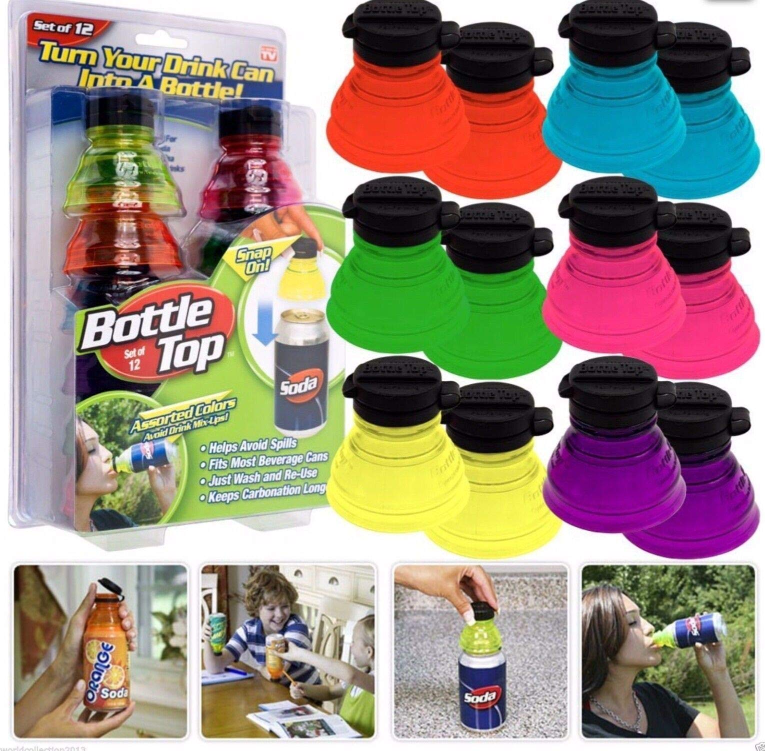 SD Life Original BOTTLE TOP Soda can Tops Caps Toppers Lids 12 Pack