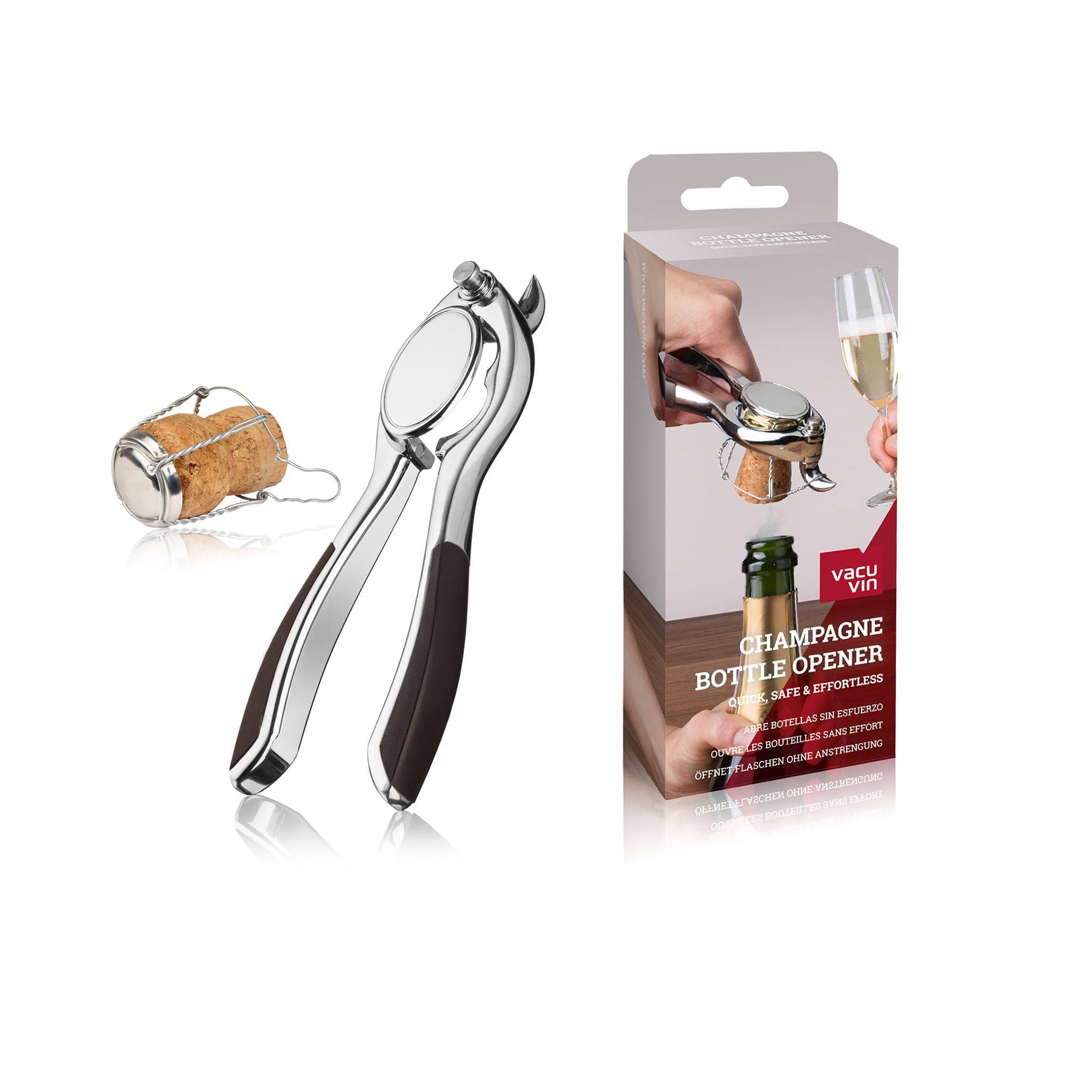 Vacu Vin Champagne Bottle Opener, Silicone, Silver, 7.2x18.4x3.7 cm